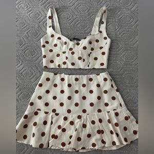 Zara Two Piece Brown And Off White Polka Dot Set